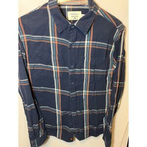 Mens M The Normal Brand‎ Navy Blue Plaid  Button Down Long Sleeve Cotton